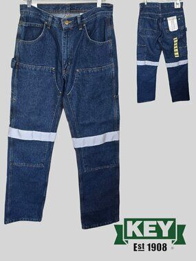 Key Contractor Grade Double Front Dungaree Relaxed Fit Blue Jeans Mens 30X34 NEW